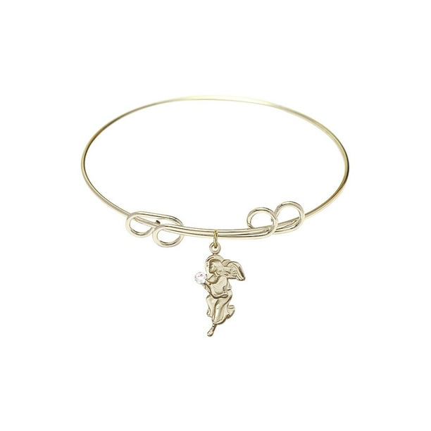 Bonyak Jewelry Round Double Loop Bangle Bracelet w/Guardian Angel in Gold-Filled 